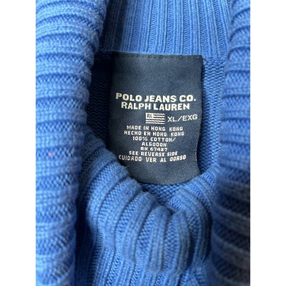VIntage 90's Polo Jeans Co Ralph Lauren Blue American Flag Logo Pullover Sweater - Picture 5 of 9